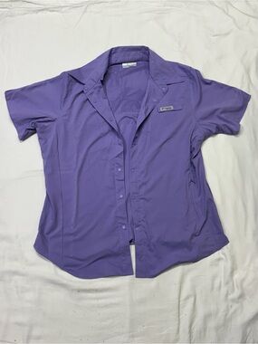Columbia Purple Short Sleeve Outdoor Button-Up Shirt